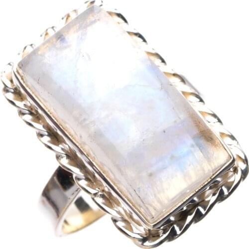 StarGems Natural Rainbow Moonstone Handmade 925 Sterling Silver Ring 7.75 E3247