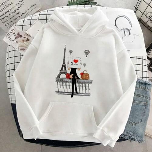 Oversized Paris Girl Print Hooded Sweatshirt Kawaii Hoodies for Women Top Clothes Female Autumn Winter Womens Harajuku Hoodie