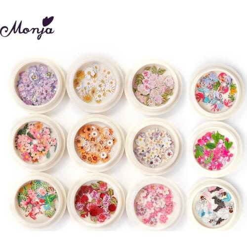 Monja 12 Styles Nail Art Sequins Flower Leaf Mixed Shaped Pattern 3D Charm Glitter Flake Manicure Decoration Nail Accessories