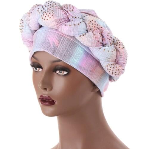 High Quality Fashion Exaggeration Attract Attention Hot Drill Thick Braid Sponge Twist Braid Headband Hat India Cap Women Turban