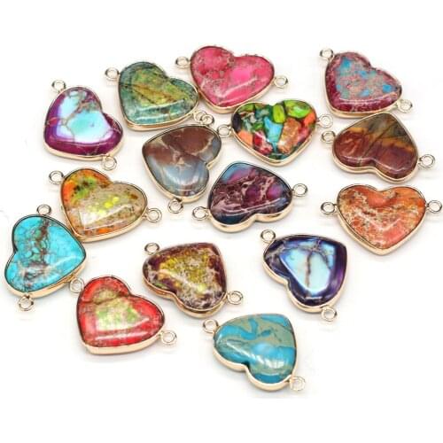 High Quality Natural Emperor Stone Charms Connector Hearts Shoushan Stones Pendant for DIY Necklace Bracelet Jewelry Making Gift