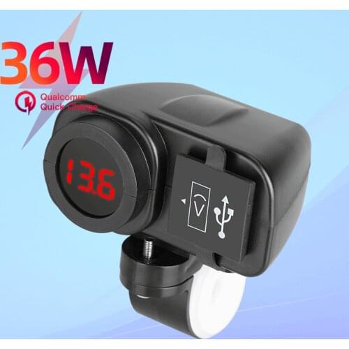 Dual USB Charger Socket Waterproof Motorcycle Handlebar Clamp Power Adapter Quick Charge With Voltmeter for Phones 2020 New