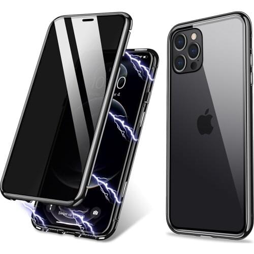 Full-Body Protection Phone Case For Iphone 12 Pro 11 XS Max Privacy Front & Back Glass Screen Protector Magnet Adsorption Cover
