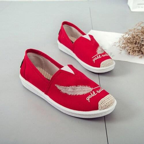 Plus Size 35-41 Embroider Women Shoes 2021Loafer Casual Slip on Shoes Woman Espadrilles Hemp Canvas Flat Shoes Chaussure