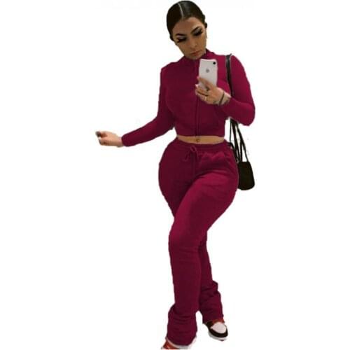 Winter New Style Plus Cashmere Sweater Pocket Two-piece Womens Solid Color Zipper Top And Straight Pants Fashion Womens Suit