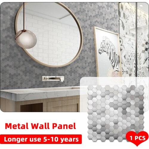 1pcs 30x30cm PVC Silver Self Adhesive Wall Panel Sticker Metal Backsplash Peel and Stick Tile Kitchen Bathroom Living Room Decor