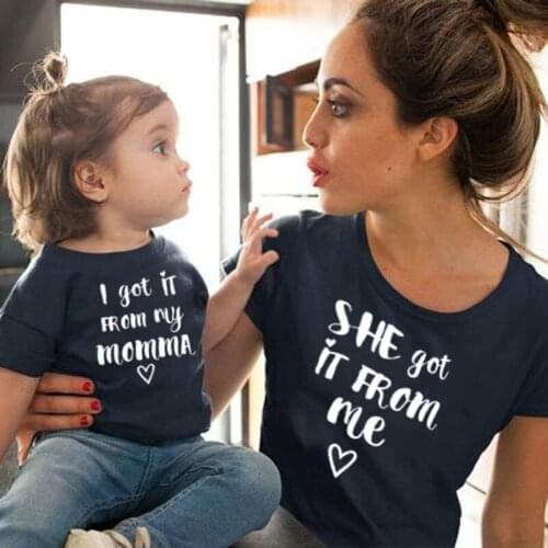 1pcs Daughter Got It From Momma T Shirt Mom and Child Short Sleeve Black T-shirt Fashion Mommy and Baby Girls Family Clothes