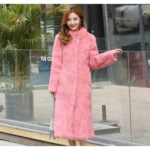100% Real genuine natural full pelt rabbit fur coat womes fashion jacket stand collar with diamond hook custom any size