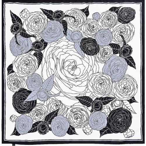 130cm Line Rose Square Scarf Luxury Design Brand Twill 100% Silk Scarf Women Kerchief Scarves For Ladies Fashion Shawl