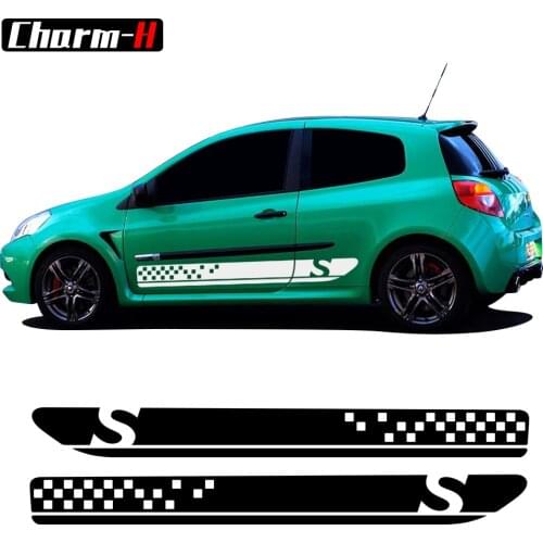 2pcs Car Styling Side Skirt Racing Sport Stripes Decals Graphics For Renault Clio 3 Sticker RS MK3 Stickers Accessories