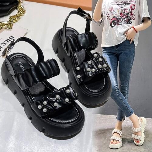 2021 Summer Sandals Womens Muffin Bottoms One Word Buckle New Sandals Fashion Comfortable Womens Shoes Platform Sandals