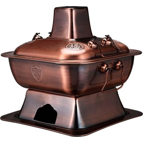 304 stainless steel large-capacity thick carbon hot pot spicy hot pot restaurant old-fashione charcoal hot pot square copper pot