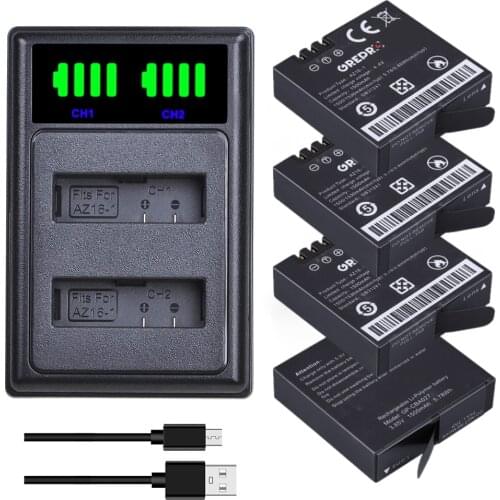 4x AZ16-1 AZ16-2 Battery + Dual LED Charger with Type-C port for Xiaomi AZ16-1, Yi 4K, Yi 4K +, Yi Lite , YI 360 VR