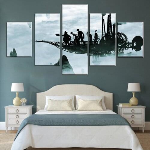 5 panel airplane fog sci-fi steampunk and abstract people poster modern wall art canvas print painting home decor frame