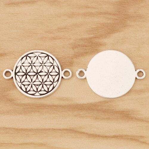 50 Pieces Tibetan Silver Flower of Life Connector Charms Pendants for Bracelet DIY Jewellery Making Accessories