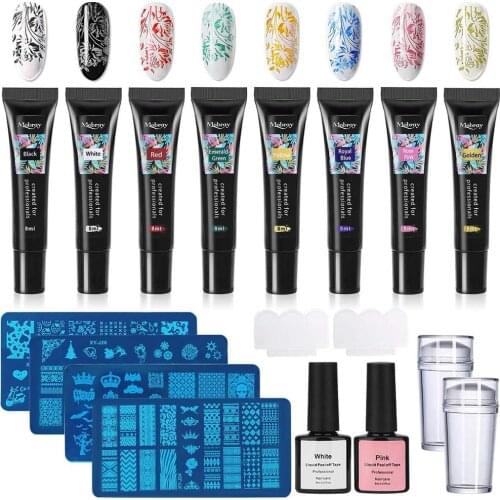 8 Colors Nail Stamping Gel Polish Set 8ml Stamp Print UV Gel Soak Off Varnish Nail Art Stamping Kit Plate Print Manicure Tool