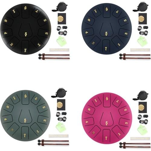8 inch Tongue Drum Ethereal Rhythm 11 Tune Notes Hand Pan Drum with Drumsticks Sticker Storage Bag for Children Beginner Percuss