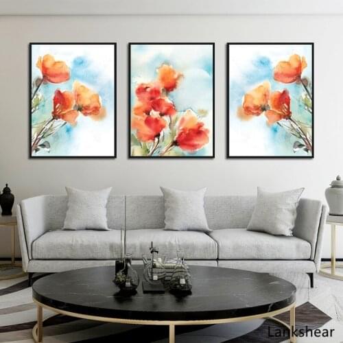 Orange Flowers Prints Watercolor Painting Abstract Floral Wall Art Poster Canvas Painting For Living Room Home Decor Artwork