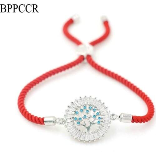 BPPCCR Lucky Blue Zircon Life Tree in Middle and Border Of CZ Stones Red String Charm Bracelets For Women Lovers Jewelry Gift