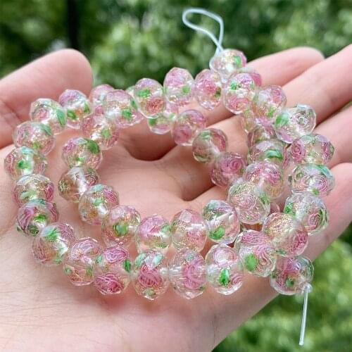 10mm Light Pink Transparent Murano Faceted Flower Glass Crystal Lampwork Spacer Beads for Diy Jewelry Making Women Bracelets