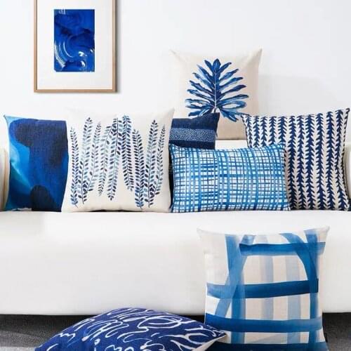 Nordic Blue Geometric Cushion Covers Leaves Pillow Case Sofa Office Back Braided Cushion Cover Coussin Cojines Decor 45x45cm