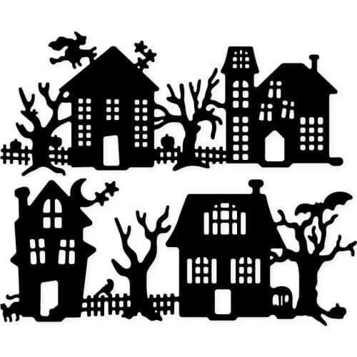 Four houses and four trees 2021 new metal cutting diy photo album scrapbook card making embossed stamp cake decoration mold