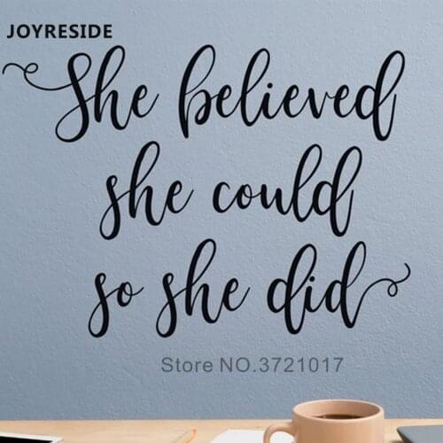Quotes Encourage Wall Mural Home House Wall Decals She Believed She Could Wall Sticker Words Vinyl Art Design Wall Mural M229