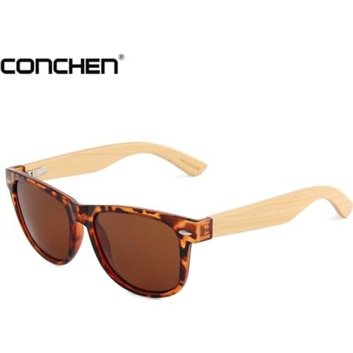 CONCHEN Original Wood Bamboo Luxury Men Sport Hot Rivet Polarized Sunglasses Rays Vintage Handmade Retro Shades Sun Glasses