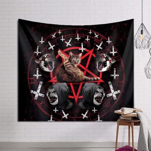 Beach Surfers Satanic Cat Pentagram Death Black Metal Decorative Tapestry