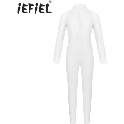 IEFiEL Kids Girls Ballerina Ballroom Mesh Mock Neck Zippered Ballet Dance Gymnastics Leotard Jumpsuit Unitard Tutu Dancewear