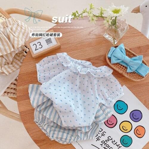 Infant Summer Clothing Set Fashion 0-2 Year Old Baby Suit Girl Top + Striped Shorts + Headband Set of Three Christmas Outfit