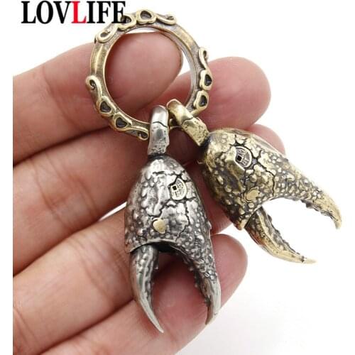 Brass Crab Claws Key Chain Pendants Punk Vintage Men Women Car Keychain Hanging Jewelry Pure Copper Crab Pliers Keyring Pendants