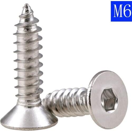 M6 6mm Hex Socket Screws Flat Head Bolts Allen Countersunk Self-Tapping Screw