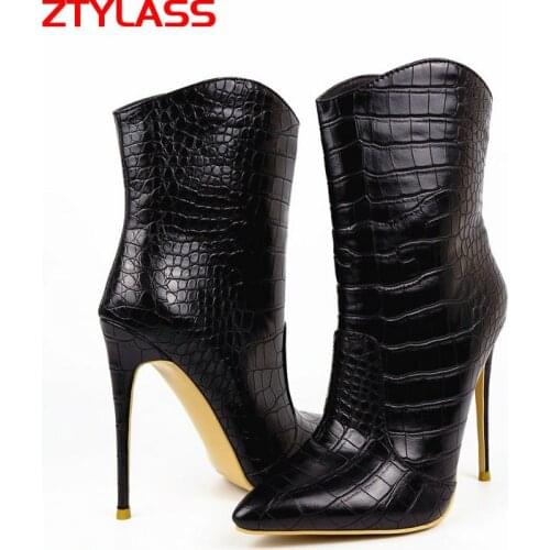 Fashion Super High Heels Ankle Boots Women Faux Leather Short Boots Ladies Spring Autumn Pointed Toe Winter Calf Boots