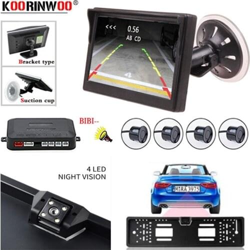 Koorinwoo Car Parking Monitor European License Plate Frame Car Rear View Camera Parktronic Sensors Radar Alert black white grey