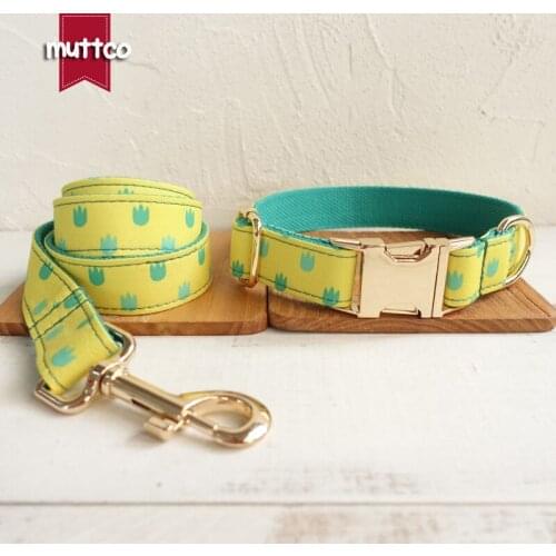 MUTTCO retailing self-design green personalized handmade collar THE DINOSAUR FOOTPRINTS 5 sizes dog collar UDC052J