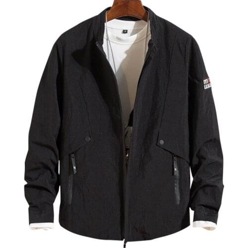 Mens stand collar Loose streetwear zipper denim jackets coats Harajuku style black tops Autumn 2019 solid color pocket jacket