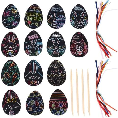 60pcs Easter Crafts Kit Scratch Off Cards Easter Scratch Paper With Wooden Stick Easter ChildrenS Colorful Scratch Painted Egg