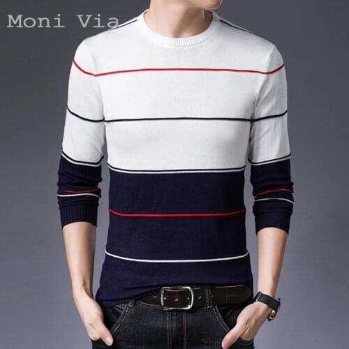 2021 New Brand Mens Sweater Autumn Winter Striped Round-Collar Pullover For Men Slim Knittwear Korean Casual Male Homme Sweater