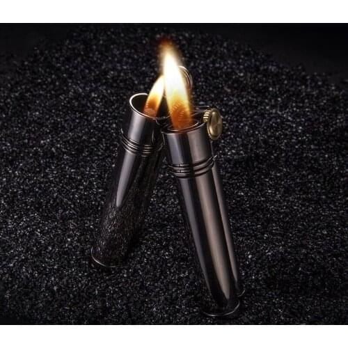 2021 New Retro Gasoline Lighter Portable Jet Butane Free Fire Pure Copper Cigarette Petrol Flint lighter Inflated No Gas