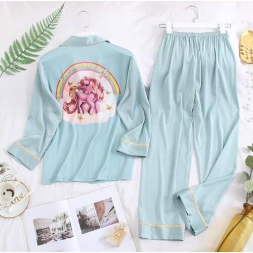 Sexy Silk Pajamas Sets Long Sleeve Sleepwear Pyjamas For Women Silk Homewear Sexy Nightgown pyjama femme