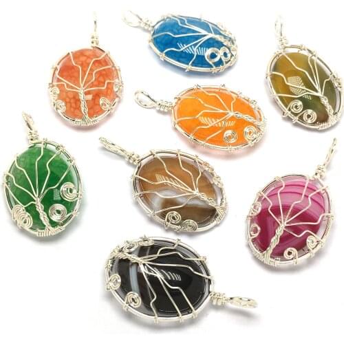 Natural Stone Pendant Gold Color Wire Wrap Elliptical shape Exquisite charms for Jewelry Making DIY necklace accessories