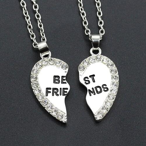 RONGQING 12Pcs/lot Crystal BEST FRIENDS Heart Pendant Necklace for Girls Sisters Jewelry Gifts Wholesale