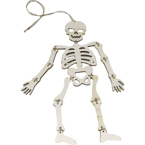 DIY Halloween Party Wooden Human Skeleton Pendant Kids Favor Happy Halloween Party Decor For Home Door Decor