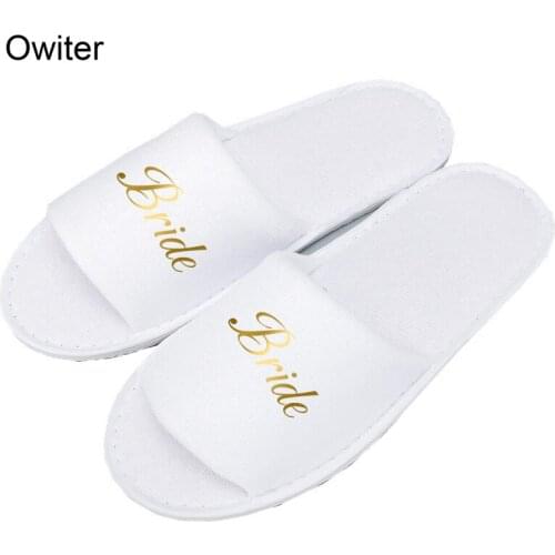 Personalized Custom Text Bridesmaid Slippers Bride Slippers Wedding Robes Women Wedding Slippers Gold Print