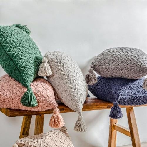 Nordic Style Solid Color Cushion Cover Bohemia Home Decor Pillowcase Chic Knitting Tassel Pillow Cover For Sofa Car Decoration