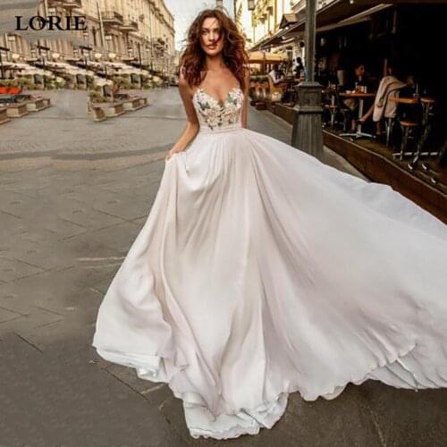 LORIE Bohemian Wedding Dresses 3D Flowers Spaghetti Straps Beach Bridal Gown 20210 Backless Vestido De Novia Wedding Party Gown