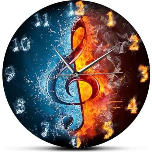 Treble Clef Yin Yang Symbol Modern Design Wall Clock Silent Movement Wall Watch Music Note In Fire And Water Music Studio Décor