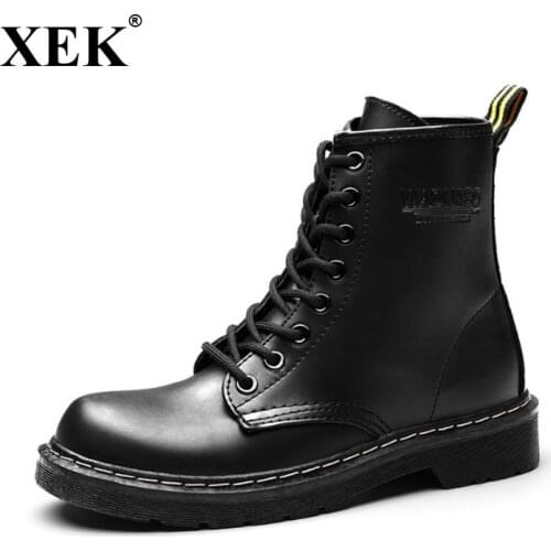 XEK 2018 Leather Women Boots Dr shoes boots shoes High Top Motorcycle Autumn Winter shoes woman snow Boot size 35-43 ZLL441