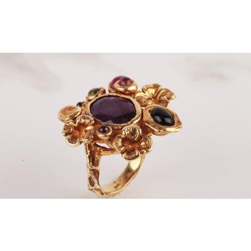 UM US JEWELRY Amethyst Cubic Zirconia Gold Plated 925 Sterling Silver Women 'S Ring